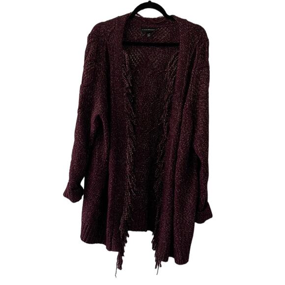 Lane Bryant Sweaters - Lane Bryant 22/44 Deep Purple Shimmer Open Fringe Cardigan